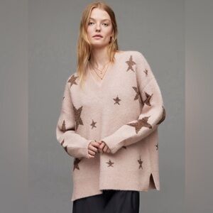 All Saints Blush V-Neck Sweater with Star Pattern